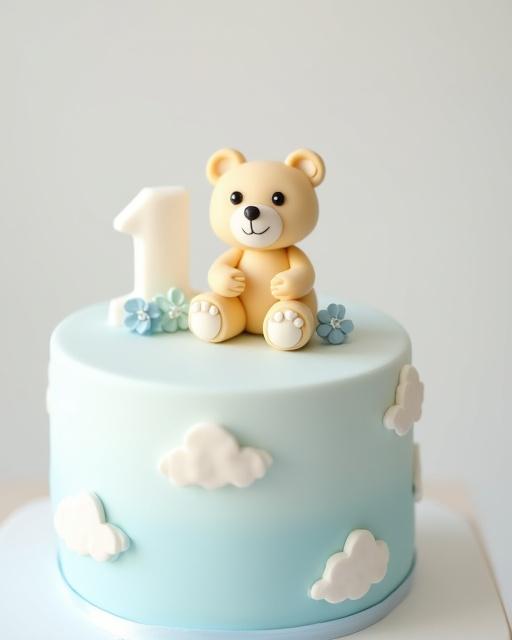 Torta a tema per un battesimo con un tenero orsetto di zucchero.